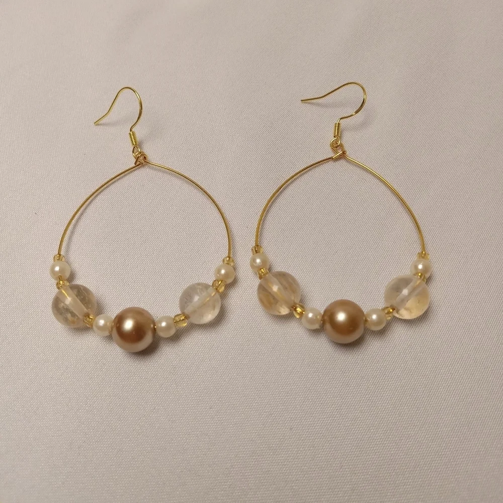 Hand Crafted Gold-Toned Beaded Hoop Earrings - Picture 2 of 7